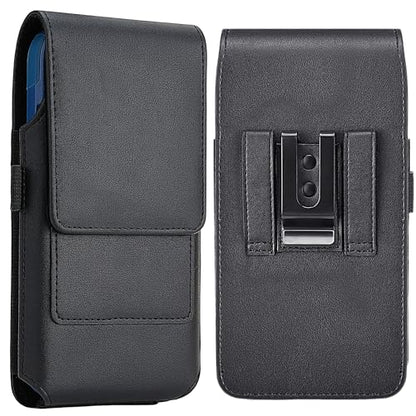 Mopaclle Vertical Cell Phone Holster with Belt Clip and Loop,Rugged Phone Belt Holder Compatible with iPhone 17 Pro iPhone 16, 15, 14 Pro, Galaxy S25, S24, S23 – Fits with Case On - color: 01 Leather- Black, size: M (6.29 x 2.9x 0.5 in)
