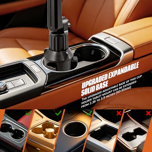 Cup Holder Tablet Mount for Car & Truck, Heavy Duty iPad Holder for Car, 15" Long Dual-Arm Adjustable Tablet Car Mount for iPad Pro 12.9/11/Air/Mini, Galaxy Z Fold 6/5/4, iPhone 17-11 (4.7-12.9")