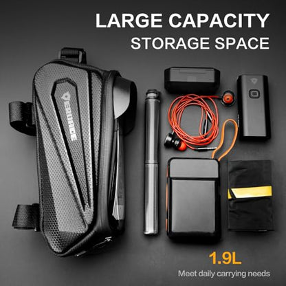 EROADE Bike Bag Top Tube Frame Bag,1.9L Hard Shell Waterproof Bike Phone Bag with Touch Screen,Cycling Pouch, Bike Accessories Compatible Phones Under 7"