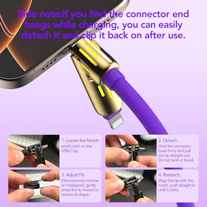 MFish 240W 4-in-1 Fast Charging Cable, Purple Gold, 6.6FT - color: Purple Gold, size: 6.6FT
