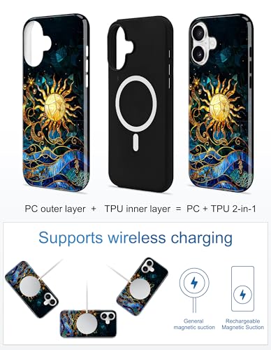 Magnetic Flower Phone Case for iPhone 17 Pro, Blue | Compatible with MagSafe, Cute Stained Glass Beach Aesthetic, TPU and PC Protective Phone Cover for Women Men Girls Boys - color: Blue Beach