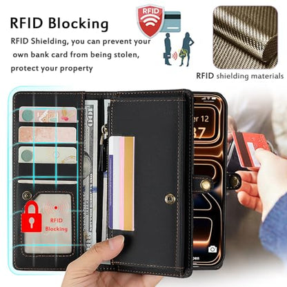 for Wallet Case Compatible with iPhone 17 Pro Max,Multi-Function Detachable 2 in 1 Magnetic iPhone 17 Pro Max Case Wallet,Flip Strap Zipper Card Holder Phone Case with Shoulder Straps (Black) - color: Black, size: iPhone 17 Pro Max