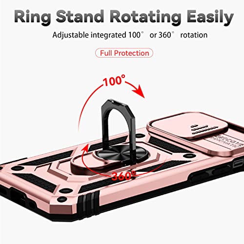 for iPhone 12 Mini Case with Camera Lens Cover Screen Protector, Dual Layer Military Grade Drop Protection Magnetic Ring Holder Kickstand Protective Phone Case for iPhone 12 Mini 5.4 inch (Rose Gold) - color: Rose Gold with camera cover Military-Grade 2nd