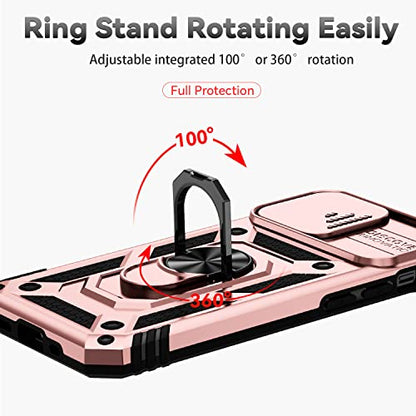 for iPhone 12 Mini Case with Camera Lens Cover Screen Protector, Dual Layer Military Grade Drop Protection Magnetic Ring Holder Kickstand Protective Phone Case for iPhone 12 Mini 5.4 inch (Rose Gold) - color: Rose Gold with camera cover Military-Grade 2nd