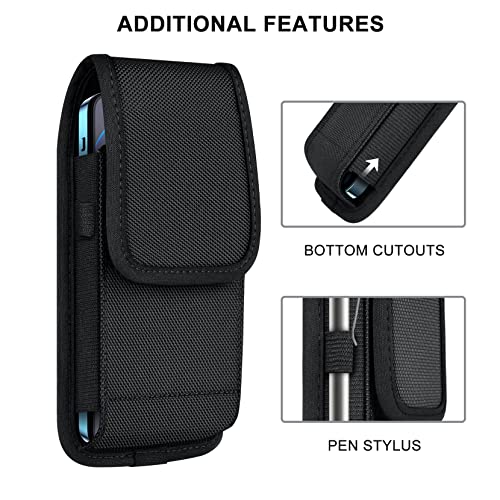 ykooe Cell Phone Pouch Nylon Belt Holster Case Compatible with iPhone 17 Air, 16/15/14/13/12/11 Pro Max & Plus, Samsung Galaxy S26/S25/S24/S23/S21 Plus and FE Models (No Clip), Black–XL - color: Black, size: XL