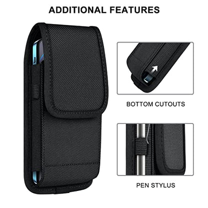 ykooe Cell Phone Pouch Nylon Belt Holster Case Compatible with iPhone 17 Air, 16/15/14/13/12/11 Pro Max & Plus, Samsung Galaxy S26/S25/S24/S23/S21 Plus and FE Models (No Clip), Black–XL - color: Black, size: XL