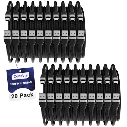 USB C Cable (2FT, 20 Pack), USB A to USB Cord, 3A Fast Charging, Braided - size: 2FT, style: 20-Pack