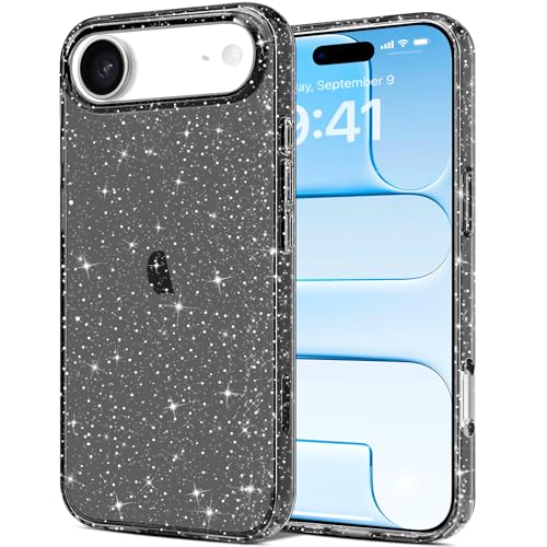 JJGoo Compatible with iPhone Air Case Clear Glitter, Sparkle Soft TPU Transparent Shockproof Women Girls Slim Bling Sparkly Bumper Cover Phone Cases for iPhone Air, Black - color: Black, size: for iPhone Air