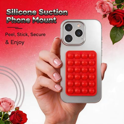 Red OCTO-Buddy Double Sided Silicone Suction Phone Case Mount, Silicon Adhesive Smartphones Stand Sticky Phone Grip, Hands-Free Phone Holder for Selfies and Videos Trending TikTok Items for iPhone