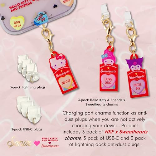 Sonix x Sanrio Dust Plugs - USB C + Lightning Compatible - Charging Port Charms (3 Pack) | Hello Kitty and Friends x Sweethearts - Hello Kitty, My Melody, Kuromi - color: Sanrio x Sweethearts - Hello Kitty, My Melody, Kuromi