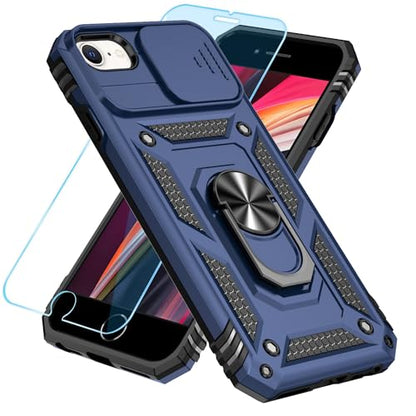 SunStory Compatible with iPhone SE 2022/2020/3rd/2rd / 6/7/8 Case with HD Screen Protector & Slide Camera Cover & Kickstand, [Military-Grade] Phone Case for iPhone SE 2020/2022/6/7/8 (Blue) - color: Blue