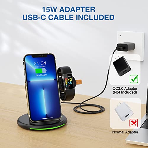 3 in 1 Wireless Charger for Fitbit Charge 6/5/Fitbit Luxe,Wireless Charging Station Compatible for iPhone 14/12 Pro Max/13/11/8, for Samsung Galaxy S22+ S22, for AirPods Pro/3 (Black)
