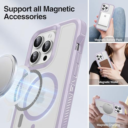 Magnetic for iPhone 14 Pro Case, Compatible with MagSafe, Shockproof Dustproof Drop Proof, Military Grade Double Layer Protection, Purple/Clear - color: Magnetic Purple/Clear, size: iPhone 14 PRO