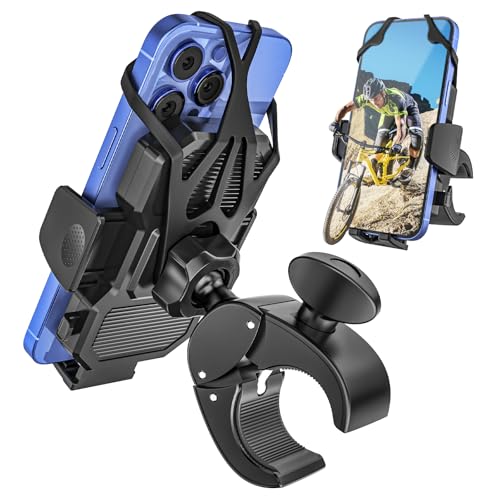 Shockproof Bike Phone Holder for Stroller, Motorcycle, Baby Stroller, Shopping Cart, Scooter, Ebike, Bicycle, Handlebar Cell Phone Mount Clamp for iPhone 17 16 15, All 4-7” Devices