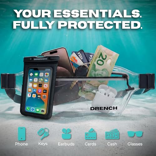 Drench underwater photography pouch – Black + Clear Waterproof Fanny Pack Bundle, 2 Submersible Phone Pouches + Floating Cases