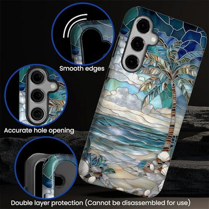Case for Samsung Galaxy S25,Anti-Scratch Full-Body Cover Shockproof Slim Design Case,PC Hard Shell & Silicone Inner Bumper -Beach Palm Tree - color: Beach Palm Tree, size: Galaxy S25