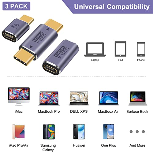 Duttek USB C Extender Adapter, USB C Coupler 40Gbps,100W PD and 8K@60Hz Video Display, Type C to Type C Adapter for Steam Deck, MacBook,Thunderbolt ect (3 Pack) - style: Three Styles USB C Adapter