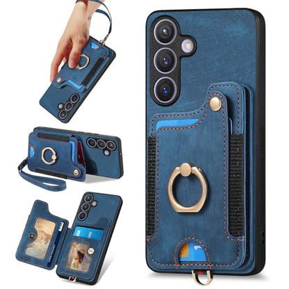 for Samsung Galaxy S25 Case Wallet with Card Slots Blue | PU Leather Flip Folio Cover,RFID Blocking Ring Holder,Kickstand,Wrist Strap,Shockproof,Magnetic Protective,Women Men Girls - color: Blue, size: Galaxy S25 6.2 Inch