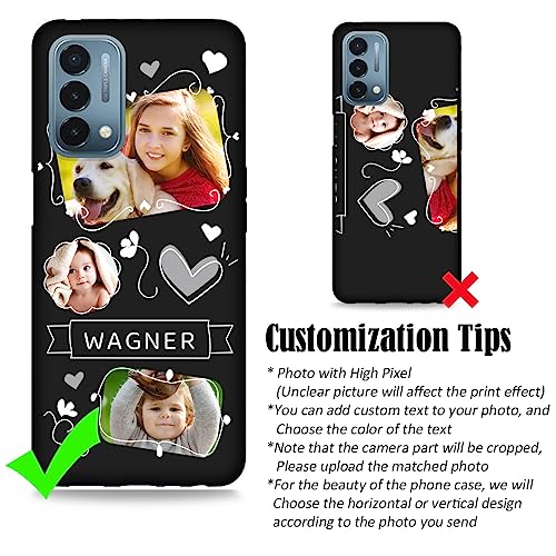 Custom Phone Case for OnePlus Nord N200 5G - Personalized Photo Case Picture Bumper Silicone Customized Case Soft Matte Candy Cases Protective Phone Cover Xmas Gift Black for Kids Child - color: Black 08 - Cute Drawing, 3 Photos Name