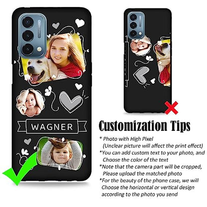 Custom Phone Case for OnePlus Nord N200 5G - Personalized Photo Case Picture Bumper Silicone Customized Case Soft Matte Candy Cases Protective Phone Cover Xmas Gift Black for Kids Child - color: Black 08 - Cute Drawing, 3 Photos Name