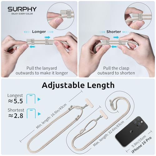 SURPHY Phone Lanyard Crossbody, Phone Strap Crossbody with 2 Tether Tabs - color: Stone