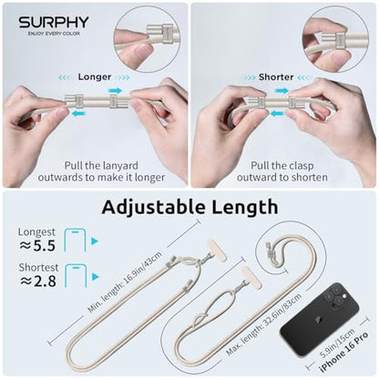 SURPHY Phone Lanyard Crossbody, Phone Strap Crossbody with 2 Tether Tabs - color: Stone