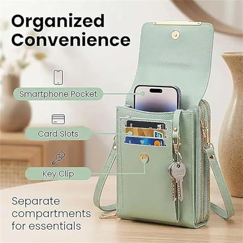 Anti Theft Leather Bag, Touch Screen Crossbody Phone Purse, Crossbody Purses for Women, 2‑in‑1 Wallet, Adjustable - color: Pink