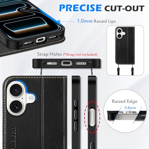 SHIELDON Genuine Leather Wallet Case for iPhone 17 6.3" 2025, Retro Black | Magnetic Closure, RFID Blocking, Credit Card Holder, Viewing Stand, Folio Design, Shockproof Protective Cover - color: Retro Black