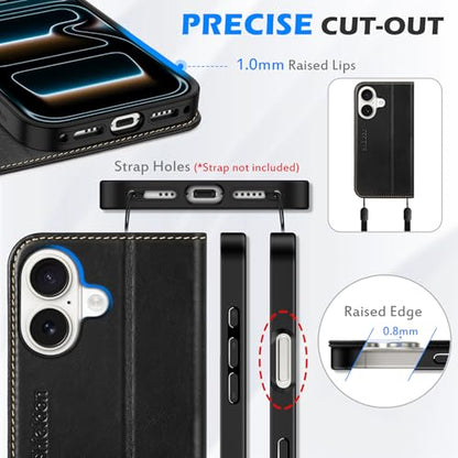 SHIELDON Genuine Leather Wallet Case for iPhone 17 6.3" 2025, Retro Black | Magnetic Closure, RFID Blocking, Credit Card Holder, Viewing Stand, Folio Design, Shockproof Protective Cover - color: Retro Black