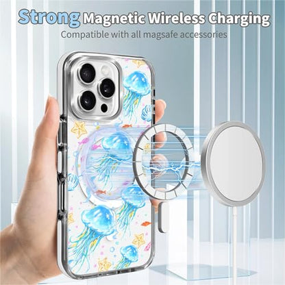 VisEnt Clear Case for iPhone 16 Pro, Magnetic Phone Case, Transparent Slim Cover, Military Grade Protection, Shockproof, Anti-Yellowing, Scratch Resistant, Blue Jellyfish Ocean - color: Blue Jellyfish Ocean, size: Iphone 16 Pro