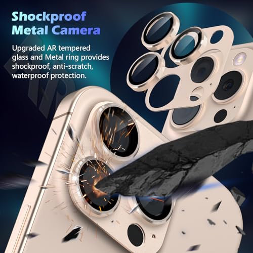 imluckies Alloy Metal Camera Lens Protector for iPhone 16 Pro / 16 Pro Max / 14 Pro / 14 Pro Max, 9H Tempered Glass, Ultra HD, Anti-Scratch, Strong Adhesion, Case Friendly, Desert Titanium - size: 16/14 pro/promax Desert Titanium