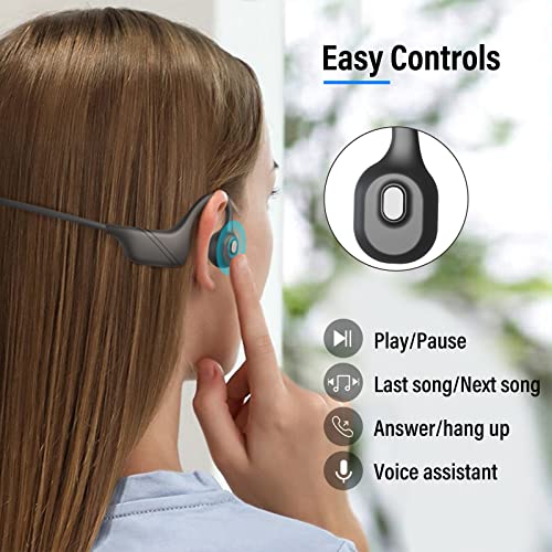 SANOTO Bone Conduction Headphones with Mic, Bluetooth Headset with Microphone Noise Canceling & Mute, Wireless Headset with Sponge Microphone Windscreen, Open Ear Headphones for Work Driving Call