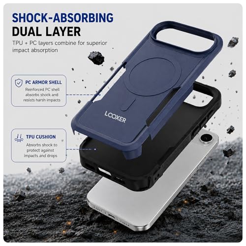 LOOXER® Heavy Duty Rugged Magnetic Case for iPhone 17 Air (6.5”) | Military Grade Shockproof Protection,MagSafe Compatible+ Tempered Glass Included (Blue, 17 Air) - color: Blue, size: 17 Air