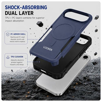 LOOXER® Heavy Duty Rugged Magnetic Case for iPhone 17 Air (6.5”) | Military Grade Shockproof Protection,MagSafe Compatible+ Tempered Glass Included (Blue, 17 Air) - color: Blue, size: 17 Air