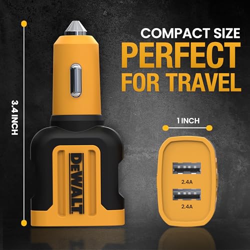 DEWALT Heavy Duty USB Car Charger Adapter, 24W, Cigarette Lighter Adapter - size: 2-Ports-USB A