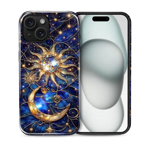 Case Compatible with iPhone 15 Plus, Cute Dual Layer Hybrid Phone Cover, Military Grade Drop Protection, Aesthetic Shockproof Phone Case for Women Girls, Galaxy Sun Moon - color: Galaxy Sun Moon, size: Iphone 15 Plus