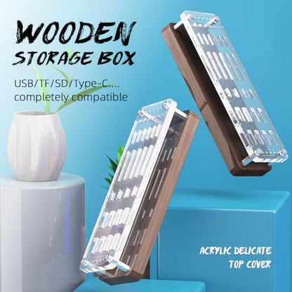 29 Slot Wooden Memory Card Case and USB Drive Organizer with Screwdriver and SIM Card Ejector - F02MY - color: pure walnut wood + transparent acrylic