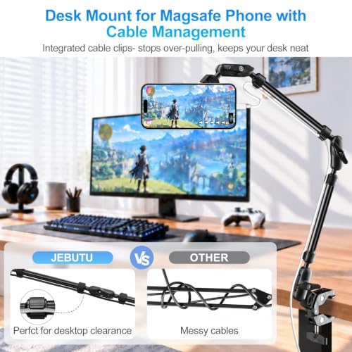 Desk Camera Mount Clamp Magic Arm Kit with Cable Clip for MagSafe for iPhone, Magnetic Overhead Phone Mount, 22" Adjustable Camera Boom Arm with Secure Grip for Smartphone Webcam Action Camera Mic - size: MS09