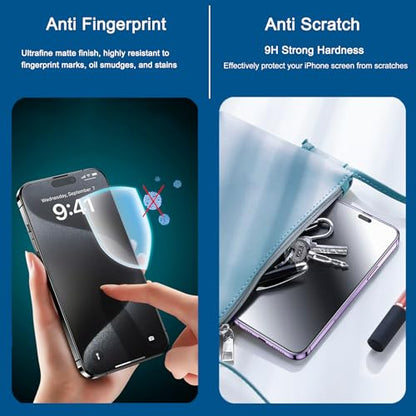 2 Pack Matte Privacy Screen Protector for iPhone 15 Pro Max with Easy Installation Frame, Smooth & Sensitive Touch, Anti-spy Anti-glare Eye Protection Tempered Glass Film 6.7 Inches