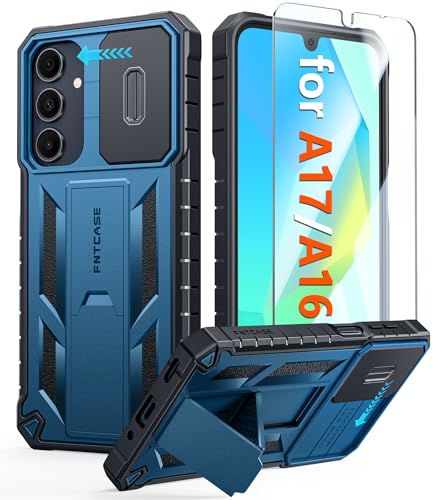 FNTCASE for Samsung Galaxy A17/A16 Phone Case with Slide Camera Cover Blue | Built in Kickstand, Military Grade Dropproof Protection, Heavy Duty Rugged Phonecase, Outdoor Protection - color: Blue, size: For Galaxy A16/A17 6.7 Inch