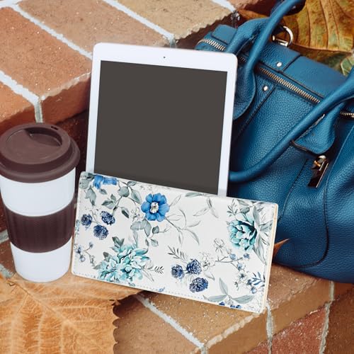 CoBak Checkbook Cover for Women & Men - PU Leather Case with RFID Blocking | Classic Design Check Book Holder for Personal and Business - color: Blue Bloom Symphony