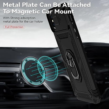 for iPhone Xs Max Case with Camera Lens Cover HD Screen Protector, Dual Layer Military Grade Drop Protection Magnetic Ring Holder Kickstand Protective Phone Case for iPhone Xs Max 6.5 inch (Black) - color: Black with camera cover Military-Grade 2nd gen