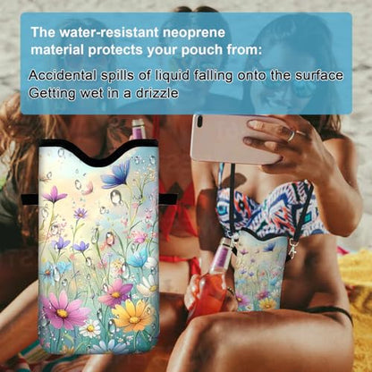 Neoprene Cell Phone Sleeve Pouch Case Bag with Crossbody Strap Neck Lanyard for Women 7.1 X 3.9 in Colorful Flowers - color: Colorful Flowers