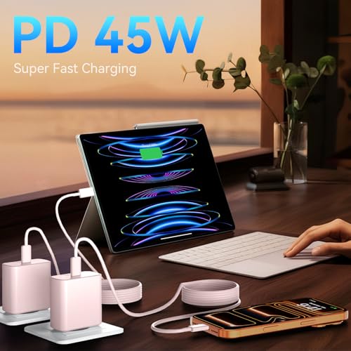 Phone 17 16 Pro Max Charger Fast Charging, 45W Super Fast USB C Charger Block with 10FT Extra Long Fast Charging Cable for 17 16 Pro Max/17 16/16 Plus,15 Pro Max/15 Pro/15, Android Phone-Pink - color: pink, size: 10 Ft