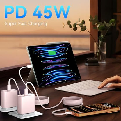 Phone 17 16 Pro Max Charger Fast Charging, 45W Super Fast USB C Charger Block with 10FT Extra Long Fast Charging Cable for 17 16 Pro Max/17 16/16 Plus,15 Pro Max/15 Pro/15, Android Phone-Pink - color: pink, size: 10 Ft