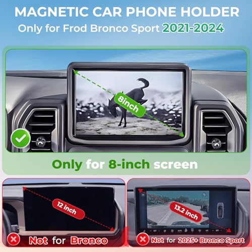 Car Phone Holder for Ford Bronco Sport 2024 2023 2022 2021 8-Inch Screen(Not Fit 2025+,Not Fit Bronco) 360° Rotation Magnetic Cell Phone Mount, Compatible with Magsafe, Does Not Affect Air Vent - size: Fit for 2021-2024 Bronco Sport, 8-Inch