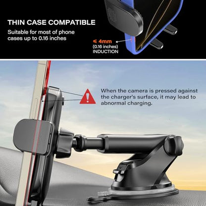APPS2Car 15W Wireless Charger Car Mount, Suction Cup Dashboard Holder - color: Black_Wireless Charger