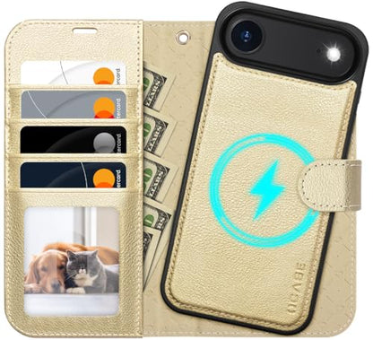 OCASE for iPhone Air Detachable Wallet Case with Card Holder, 2 in 1 PU Leather Flip Folio with RFID Blocking Stand Wrist Strap Shockproof Phone Cover 6.5 Inch 2025, Gold - color: Gold, size: iPhone Air