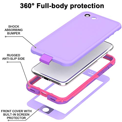 Diverbox for iPhone SE 2020 Waterproof Case iPhone 8 Waterproof Case,Waterproof Shockproof IP68 Full-Body Sturdy Case Built-in Screen Protector for Full Sealed Cover 4.7 in (Purple) - color: Purple