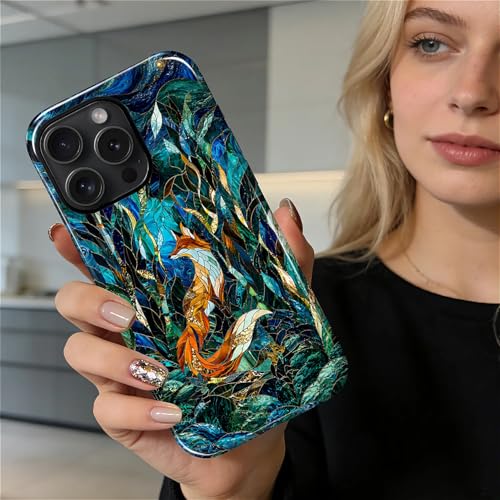Case Compatible with iPhone 15 Pro, Cute Dual Layer Hybrid Phone Cover, Military Grade Drop Protection, Aesthetic Shockproof Phone Case for Women Girls, Woodland Fox Stained Glass - color: Woodland Fox Stained Glass, size: Iphone 15 Pro